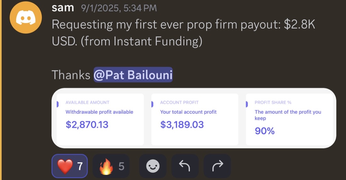 Sam first payout